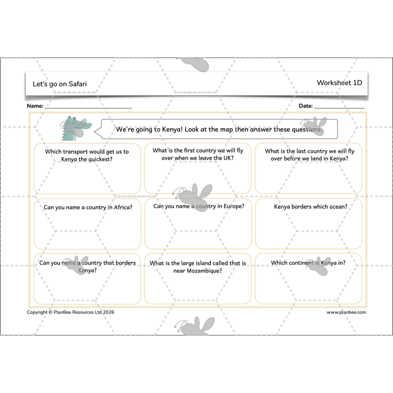 PlanBee Let's go on Safari | Kenya KS1 Geography Lesson Pack
