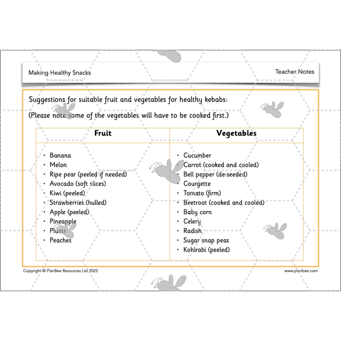 PlanBee Making Healthy Snacks | KS1 DT Lesson Pack