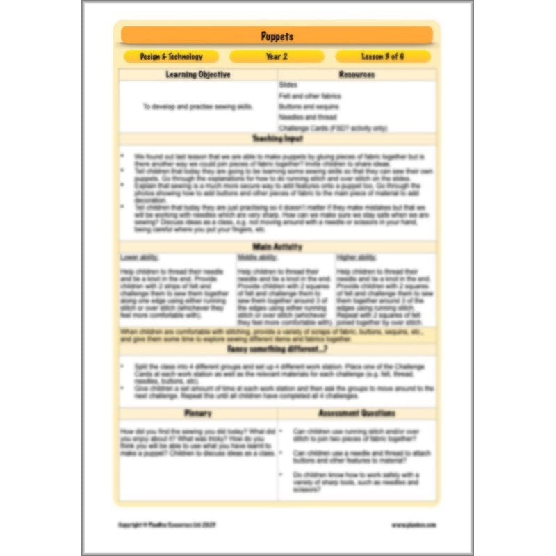 PlanBee Puppets KS1 DT Lesson Planning Pack for Year 2 by PlanBee