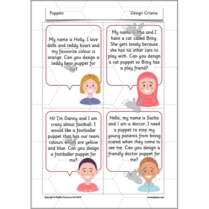 PlanBee Puppets KS1 DT Lesson Planning Pack for Year 2 by PlanBee