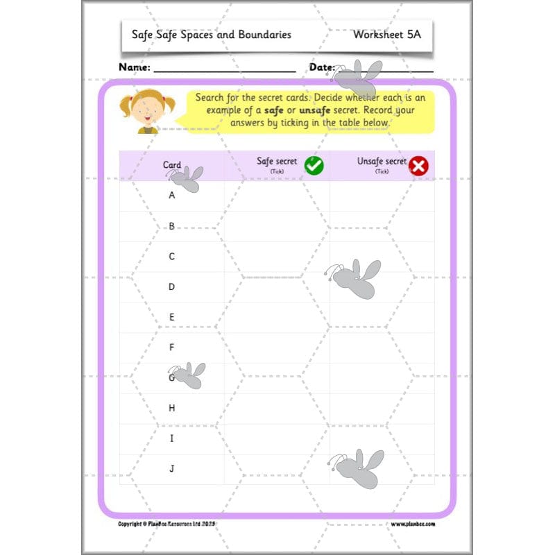 PlanBee Safe Spaces and Boundaries PSHE KS1 lessons by PlanBee