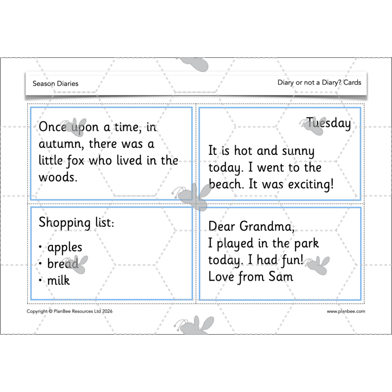 PlanBee Season Diaries | Year 1 English