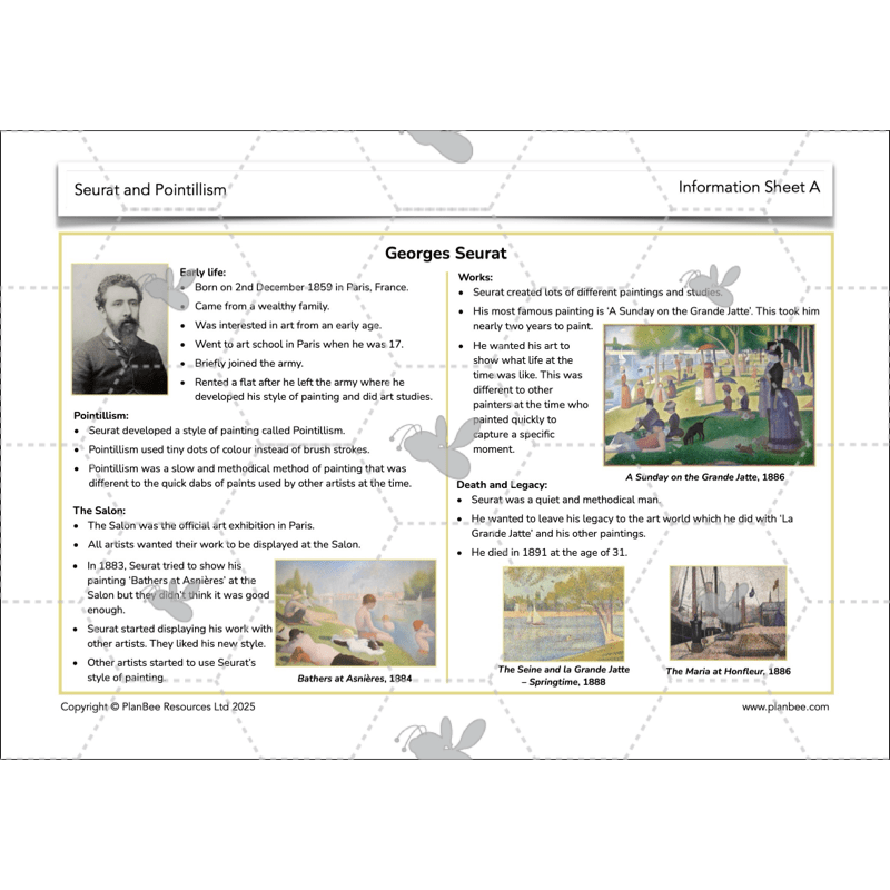 PlanBee Seurat and Pointillism KS2 Lesson Plans and Art Projects