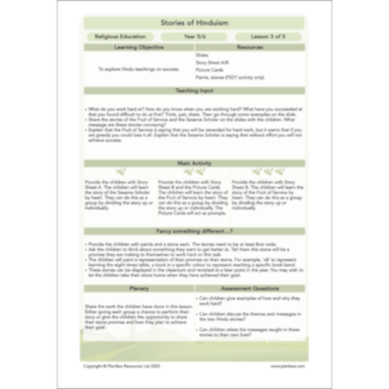 PlanBee Primary Resources Hinduism KS2 RE Lesson Pack | PlanBee