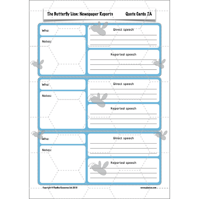 PlanBee The Butterfly Lion: Newspaper Reports KS2 English Pack