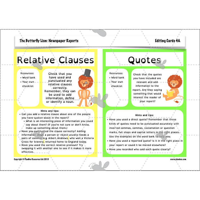 PlanBee The Butterfly Lion: Newspaper Reports KS2 English Pack