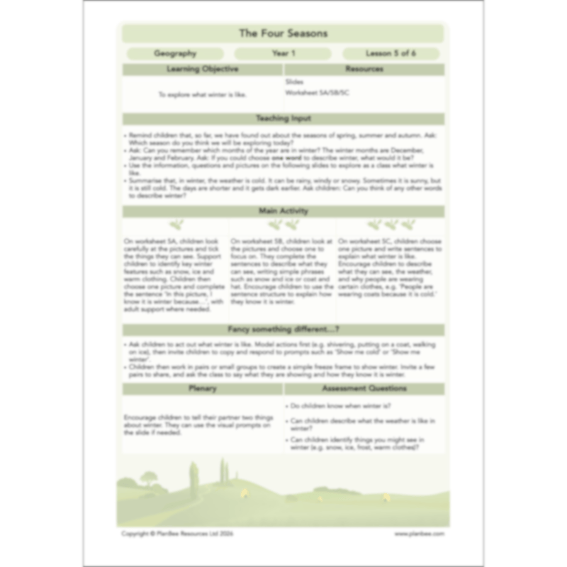 PlanBee The Four Seasons KS1 Geography Lesson Pack