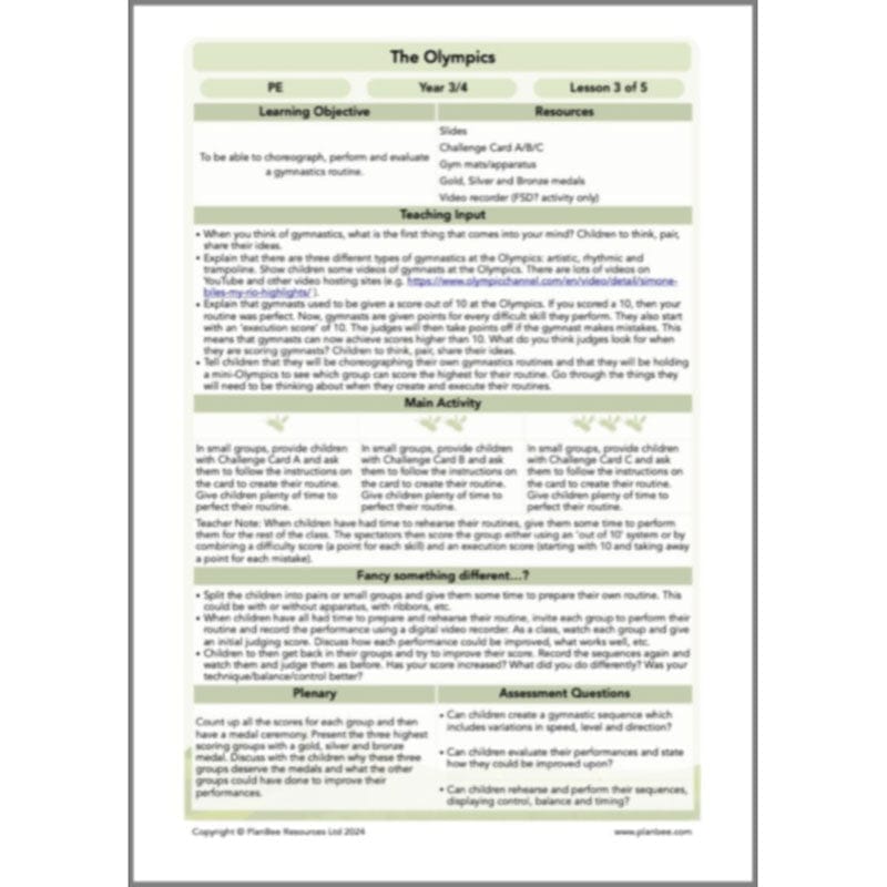 PlanBee Olympic Games LKS2 Lesson Pack by PlanBee