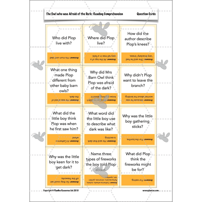 PlanBee The Owl who was Afraid of the Dark | KS2 Comprehension