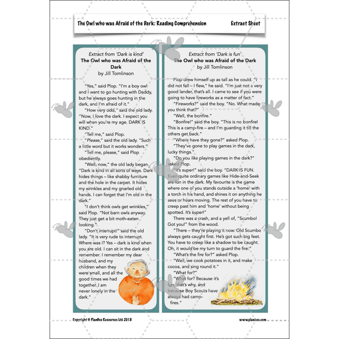 PlanBee The Owl who was Afraid of the Dark | KS2 Comprehension