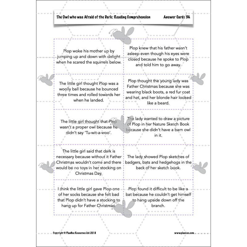 PlanBee The Owl who was Afraid of the Dark | KS2 Comprehension