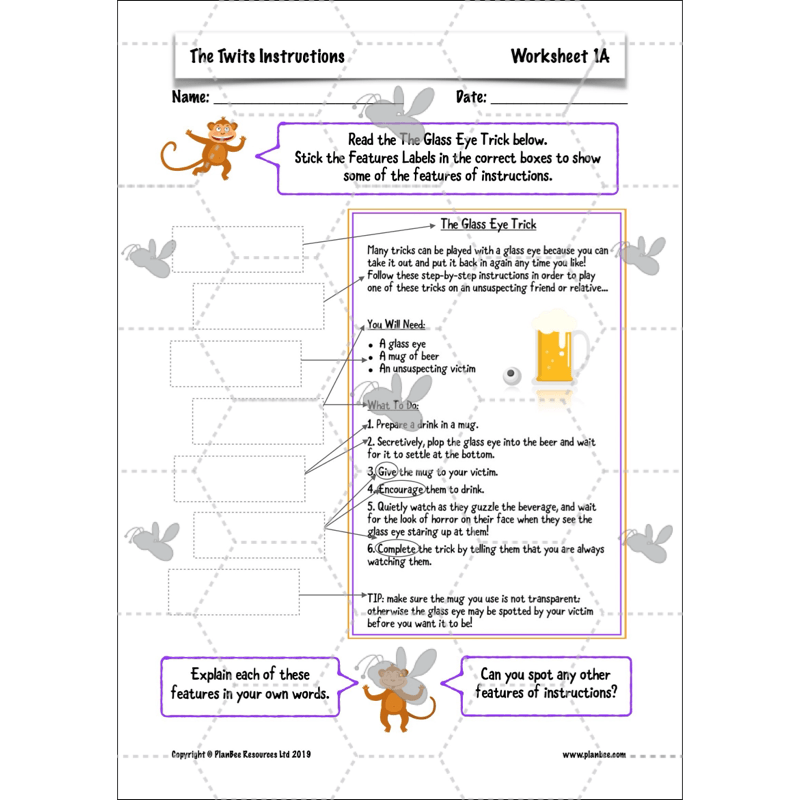 PlanBee The Twits Instructions KS2 | Year 4 English Pack