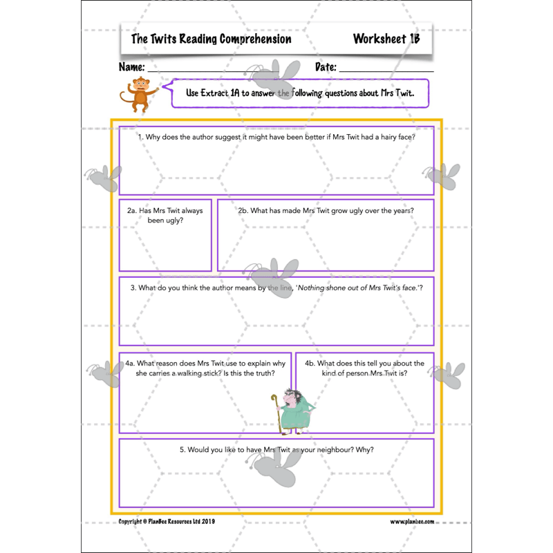 PlanBee The Twits Reading Comprehension KS2 | Year 4 English Pack
