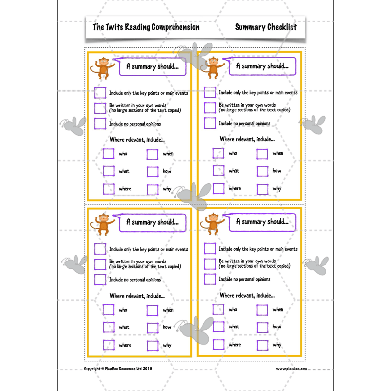 PlanBee The Twits Reading Comprehension KS2 | Year 4 English Pack