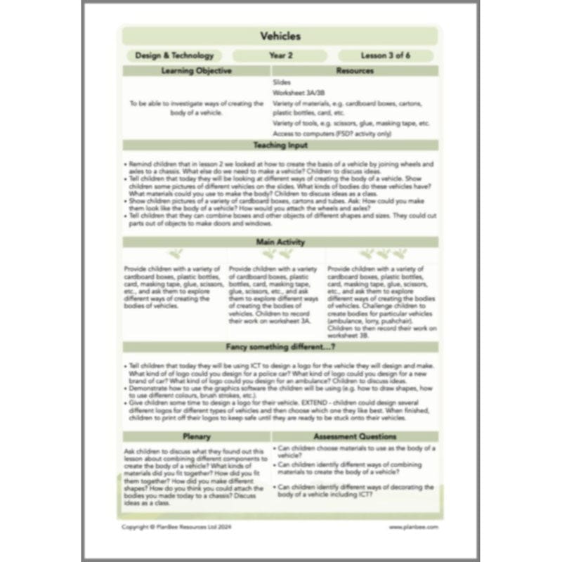 PlanBee Moving Vehicles KS1 Year 2 DT Lesson Planning by PlanBee