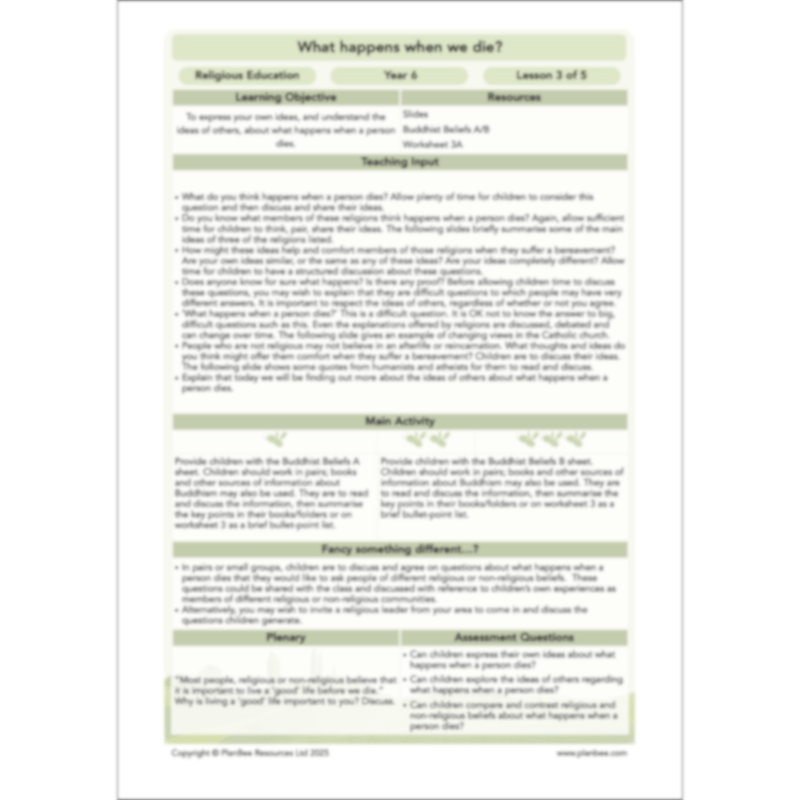 PlanBee What happens when we die? KS2 RE Lesson Plans
