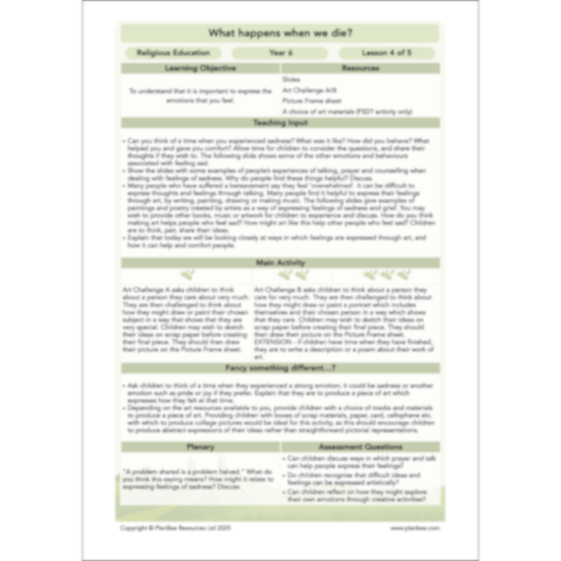 PlanBee What happens when we die? KS2 RE Lesson Plans