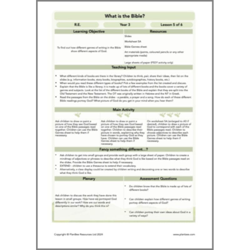 PlanBee What is the Christian Bible? Year 3 KS1 PlanBee RE Lessons