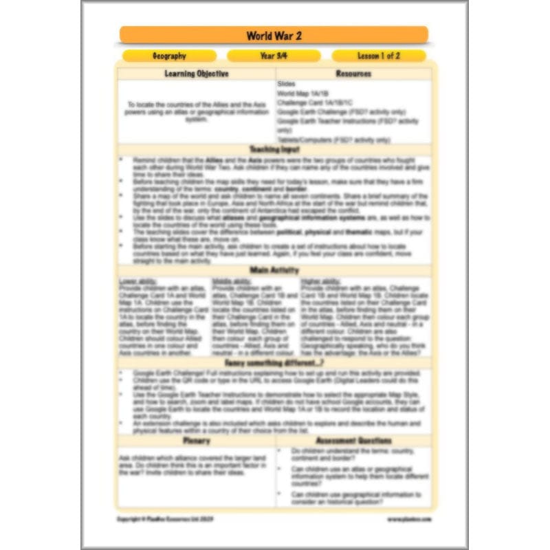 World War 2 (Lower KS2) Topic Enrichment Pack