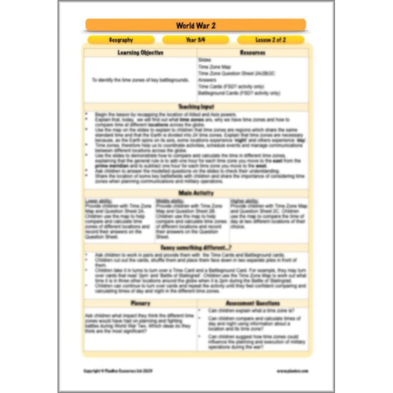 World War 2 (Lower KS2) Topic Enrichment Pack