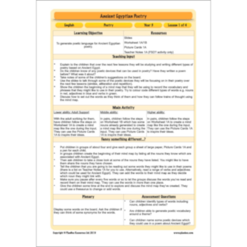 PlanBee Ancient Egyptian Poetry | KS2 English Pack