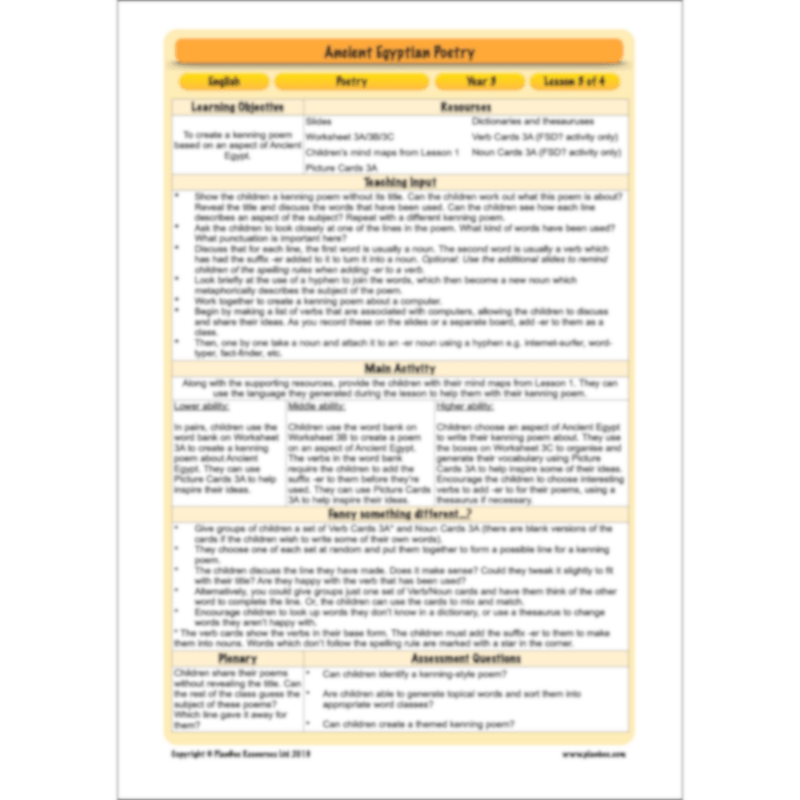 PlanBee Ancient Egyptian Poetry | KS2 English Pack