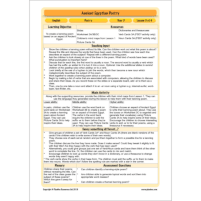 PlanBee Ancient Egyptian Poetry | KS2 English Pack