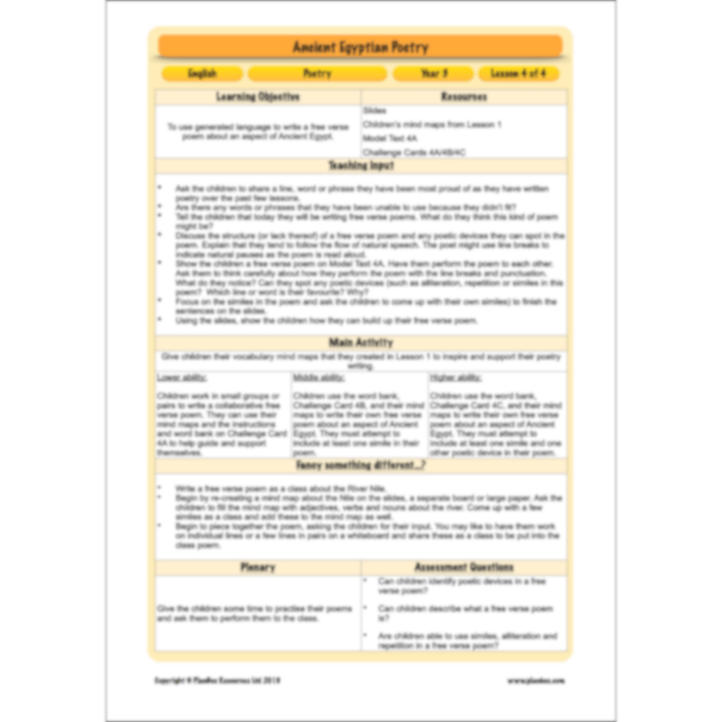 PlanBee Ancient Egyptian Poetry | KS2 English Pack