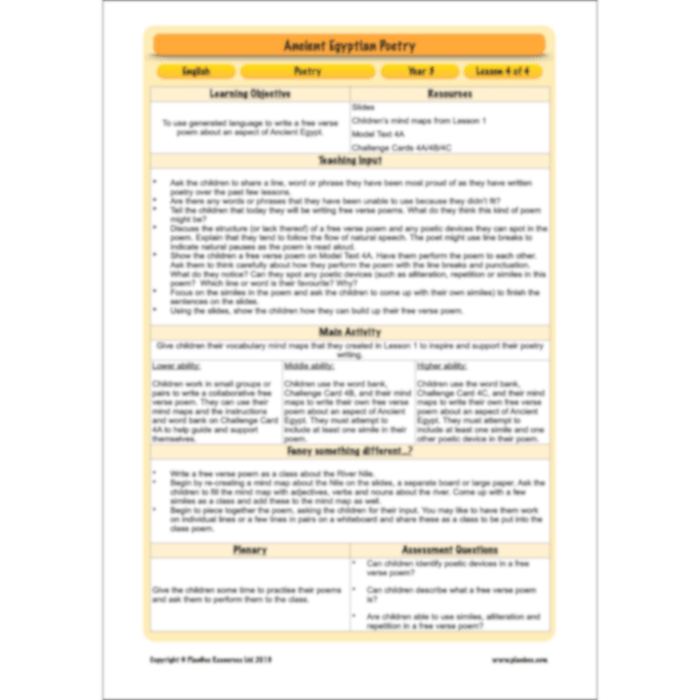 PlanBee Ancient Egyptian Poetry | KS2 English Pack