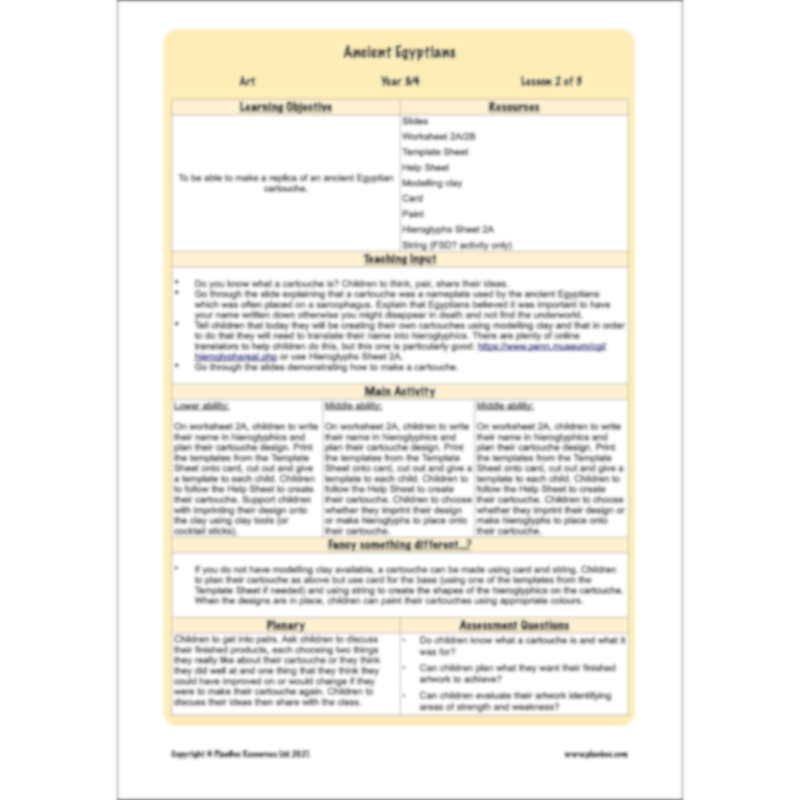 PlanBee Ancient Egyptians Topic KS2 Enrichment Lesson Pack