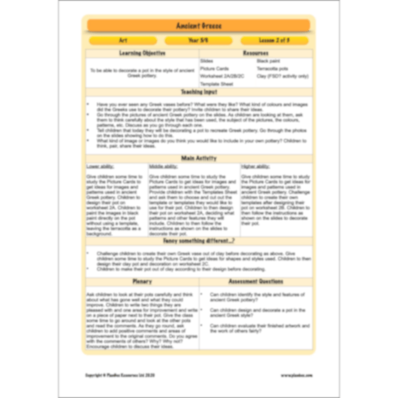 PlanBee Ancient Greece Topic KS2 Enrichment Lesson Pack