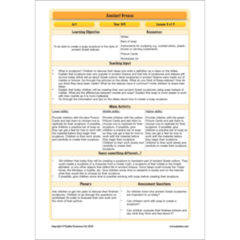 PlanBee Ancient Greece Topic KS2 Enrichment Lesson Pack