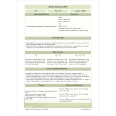PlanBee Andy Goldsworthy KS1 Art Lesson Plans created by PlanBee