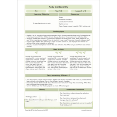 PlanBee Andy Goldsworthy KS1 Art Lesson Plans created by PlanBee