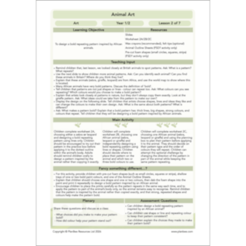 PlanBee Animal Art KS1 | Art Lesson Pack