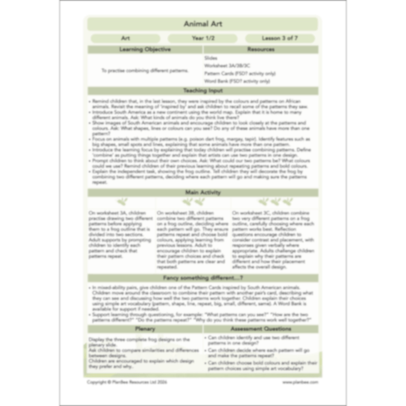 PlanBee Animal Art KS1 | Art Lesson Pack