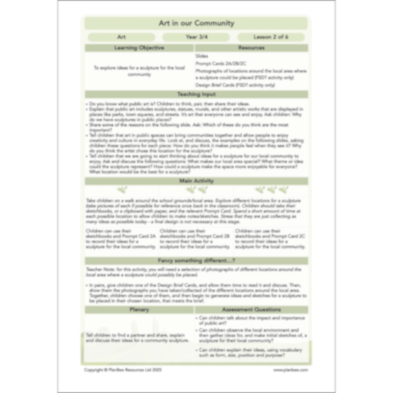 PlanBee Art in our Community | Sculpture KS2 | PlanBee