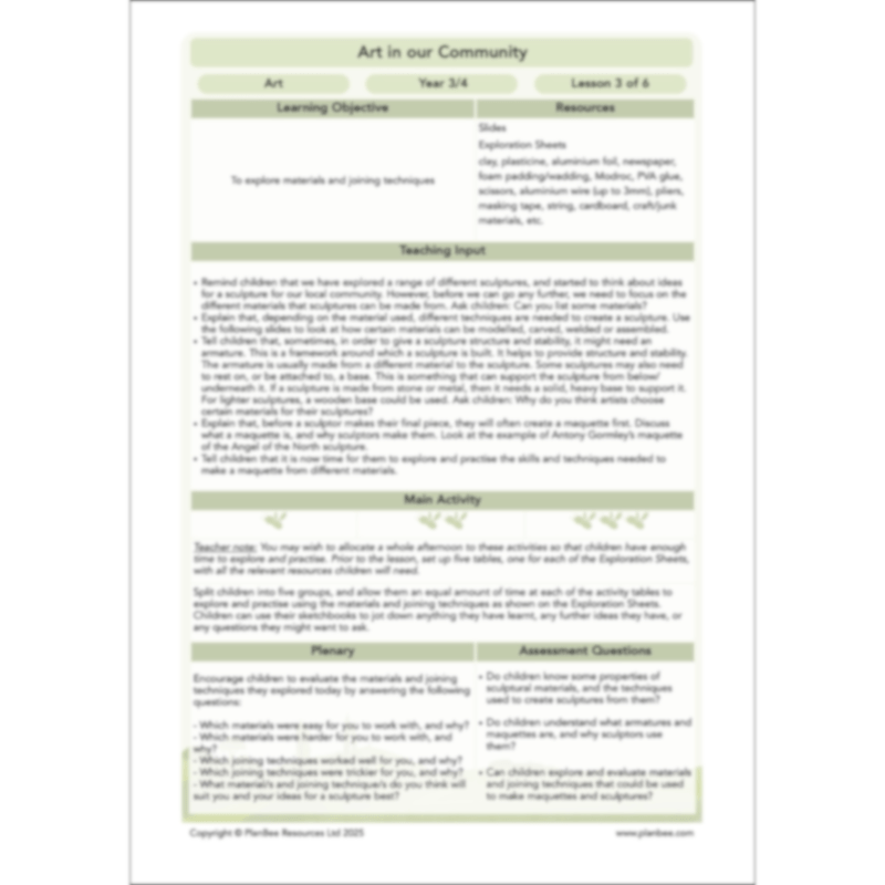 PlanBee Art in our Community | Sculpture KS2 | PlanBee