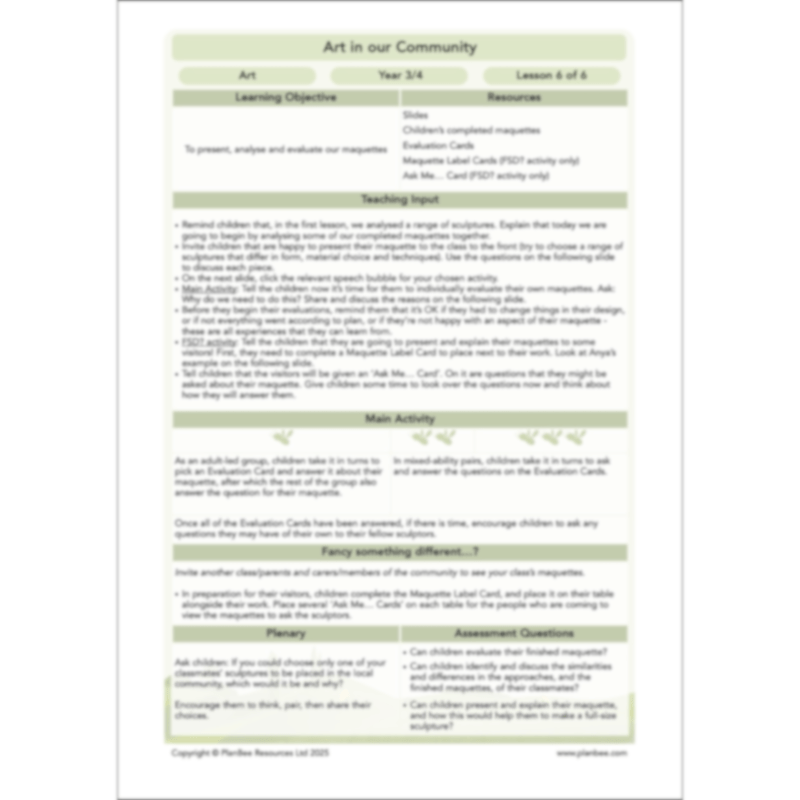 PlanBee Art in our Community | Sculpture KS2 | PlanBee