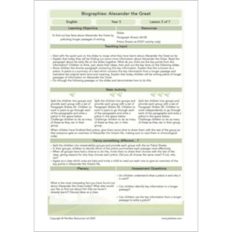 PlanBee Alexander the Great KS2 | English Lessons | Biographies