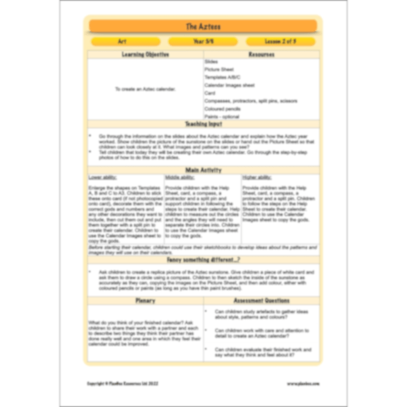PlanBee Aztecs KS2 Topic Enrichment Pack