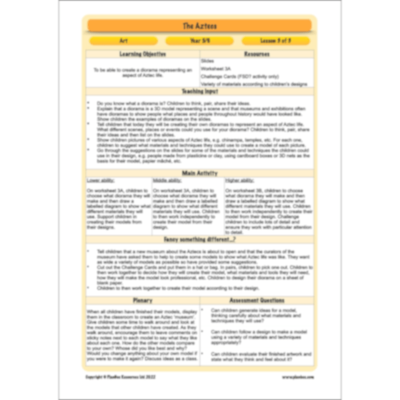 PlanBee Aztecs KS2 Topic Enrichment Pack