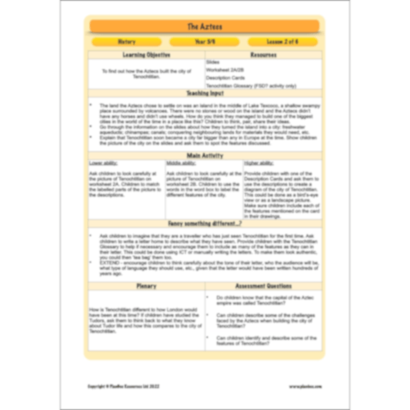 PlanBee Aztecs KS2 Lesson Planning and Resources 