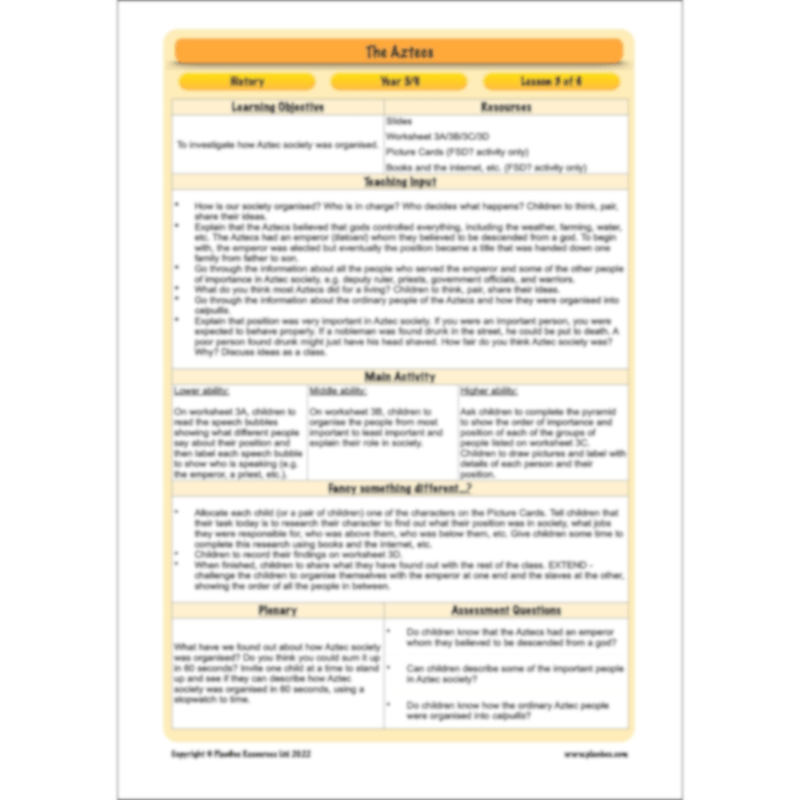 PlanBee Aztecs KS2 Lesson Planning and Resources 