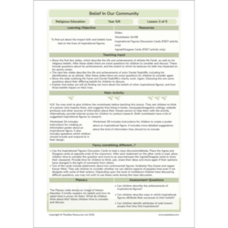 PlanBee Belief In Our Community: Complete set of KS2 RE lessons