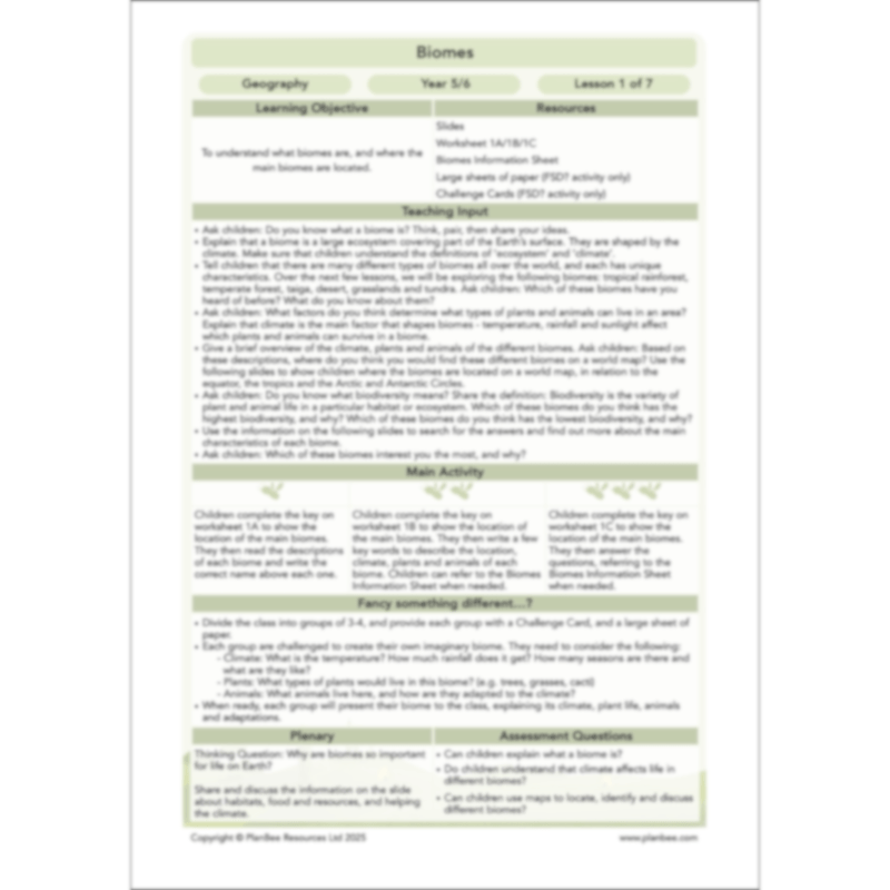 PlanBee Biomes KS2 Geography Lessons