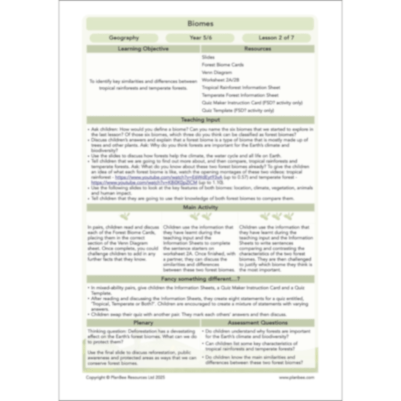 PlanBee Biomes KS2 Geography Lessons