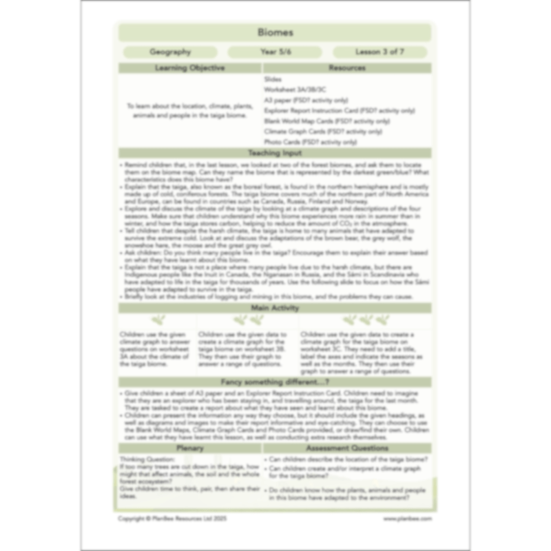 PlanBee Biomes KS2 Geography Lessons