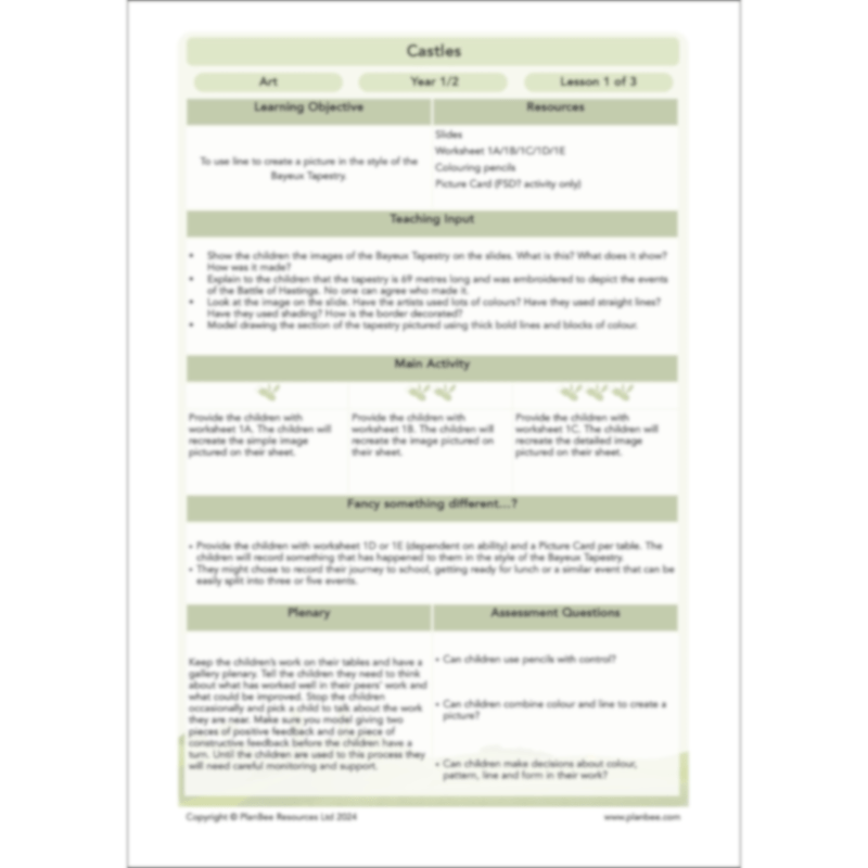 PlanBee Castles Topic KS1 Enrichment Lesson Pack