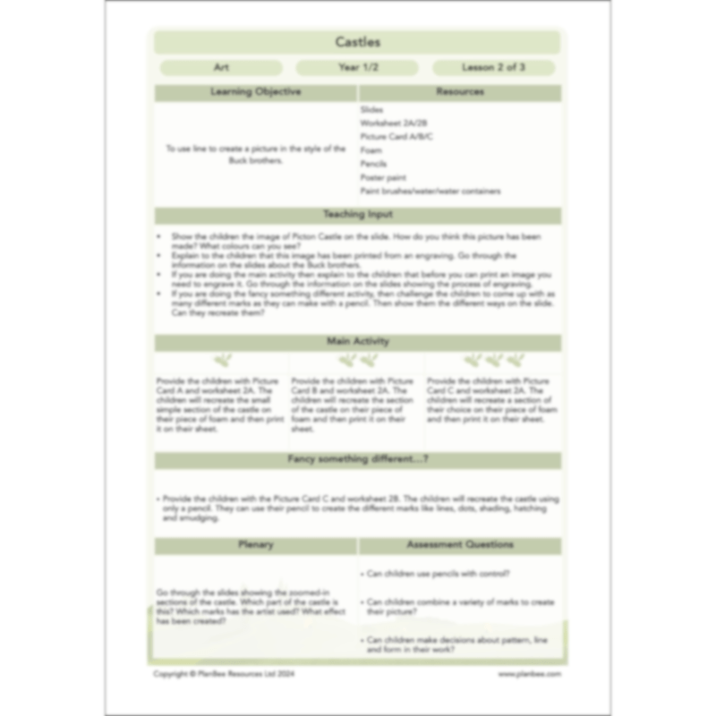 PlanBee Castles Topic KS1 Enrichment Lesson Pack